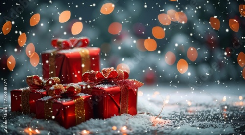 Group of Presents on Snow Covered Ground