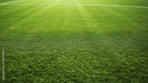 Green synthetic grass on soccer field with goal and shadow for optimal sports ground © sorin