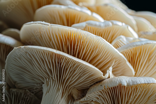 Mycelium with mushrooms, bottom view. Background with selective focus and copy space