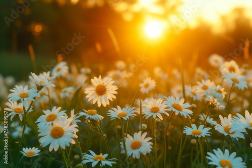 Chamomiles or daisies bloom in a field. Background with selective focus and copy space © top images