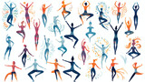 A whimsical pattern of yoga poses in different styl