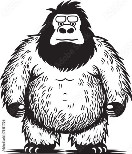 "Whimsical Wilderness Warden: Playful Fullbody Bigfoot Logo" "Bigfoot's Bliss: Enigmatic Sasquatch Symbol in Black"