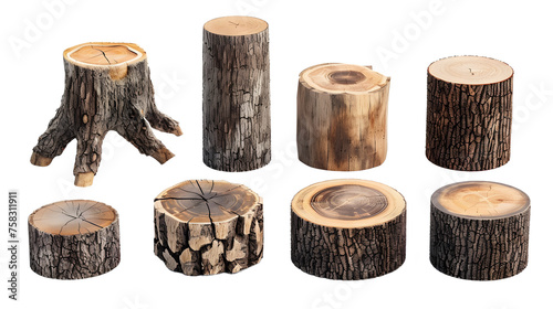 Hardwood trees stub collection cut out backgrounds 3d rendering png