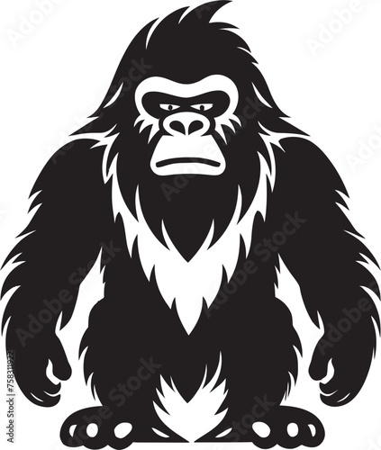 "Whimsical Wilderness Warden: Adorable Fullbody Bigfoot Logo in Black" "Gentle Giant Grin: Playful Sasquatch Icon Design"