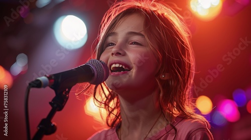 Young Girl Singing Into a Microphone
