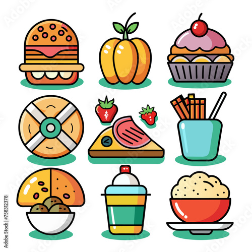 Illustration of a Set of Desserts and Food Icons © milanchikov