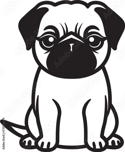 Pug Panache: Elegant Black Logo Vector Pug Presence: Distinctive Icon Vector Art