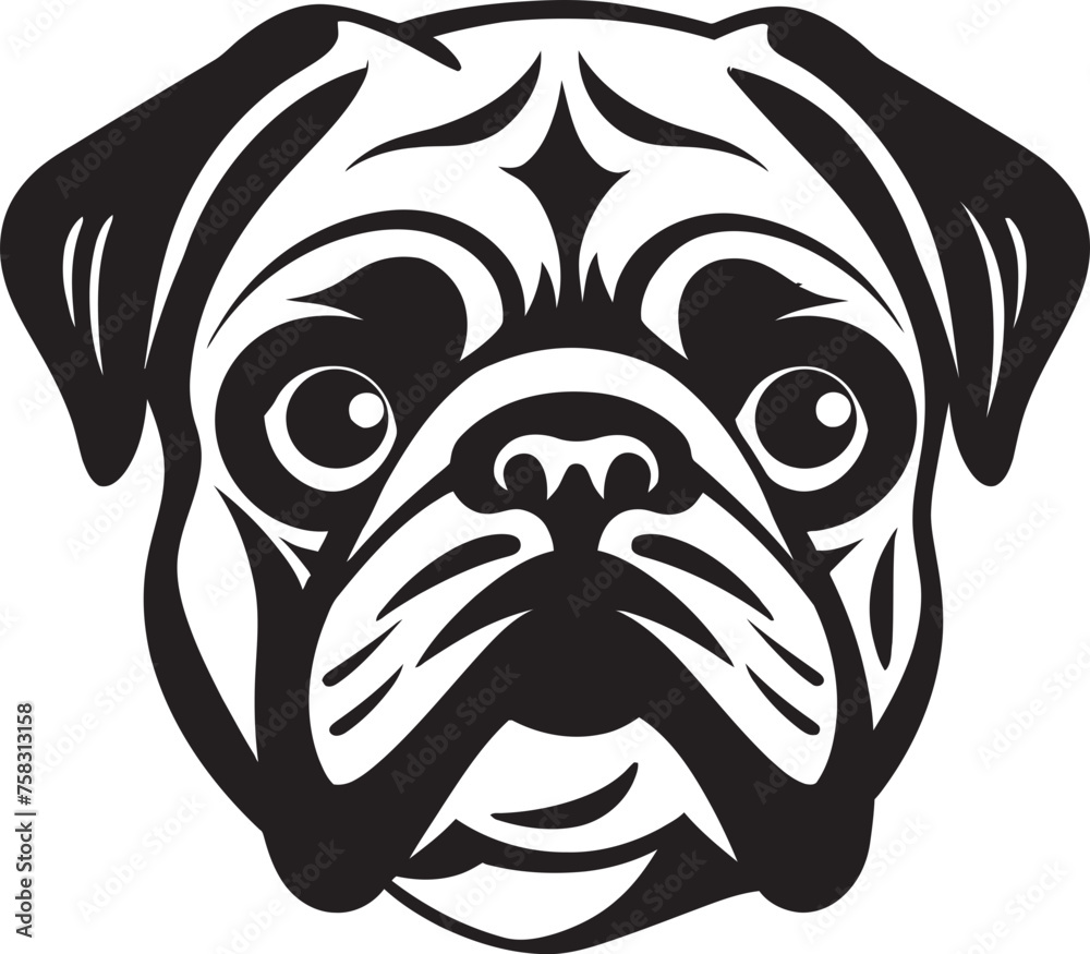 Pug Style: Sophisticated Black Logo Vector Pug Finesse: Polished Iconic Vector Design