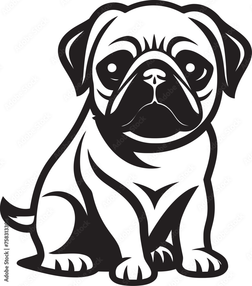 Obraz premium Expressive Pug Symbol: Bold Black Logo Vector Pug Power: Dynamic Vector Icon Design for Dog Enthusiasts