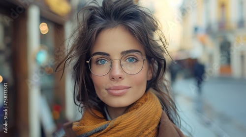 Woman Wearing Glasses and Scarf on City Street