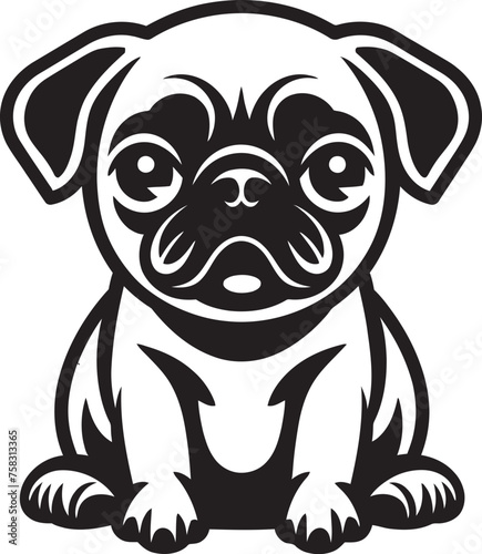 "Pug Paradise: Playful Black Logo with Cartoon Pug" "Pug's Playground: Charming Dog Icon in Vector Black"
