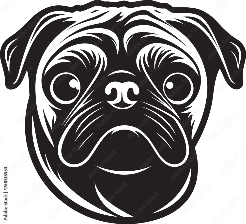 Fototapeta premium Playful Pug Icon: Chic Vector Design for Pug Lovers Elegant Pug Silhouette: Dynamic Black Vector Illustration