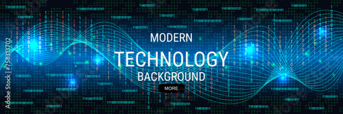 Digital technology banner vector design template. Future technology, cyberspace, virtual reality concept illustration