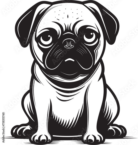 "Pug's Playground: Charming Dog Icon in Vector Black" "Pug Playtime: Cute Cartoon Vector Logo in Black"
