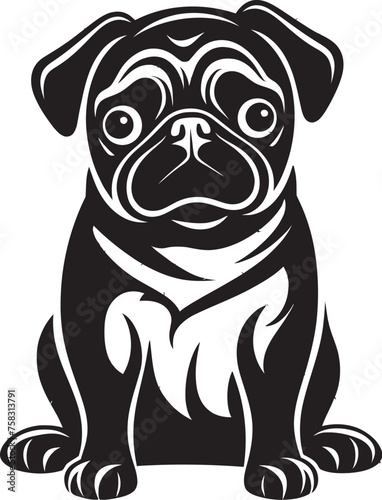 "Pug Posse: Adorable Cartoon Pug Emblem in Black" "Pug-tacular Tales: Charming Dog Icon in Sleek Black" © BABBAN