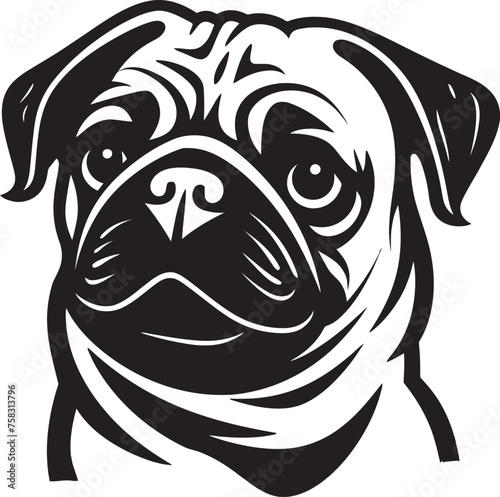 "Pug Playdate: Playful Dog Symbol in Black" "Pug Posse: Adorable Cartoon Pug Emblem in Black"