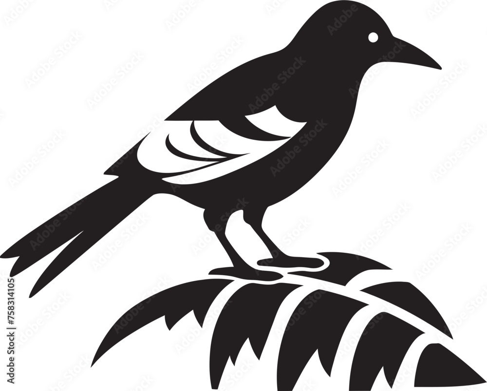 Fototapeta premium Tranquil Rainforest Delight: Tropical Bird Perched on Branch Vector Black Logo Icon Exotic Plumage Majesty: Cute Tropical Bird on Branch Black Logo Vector Design