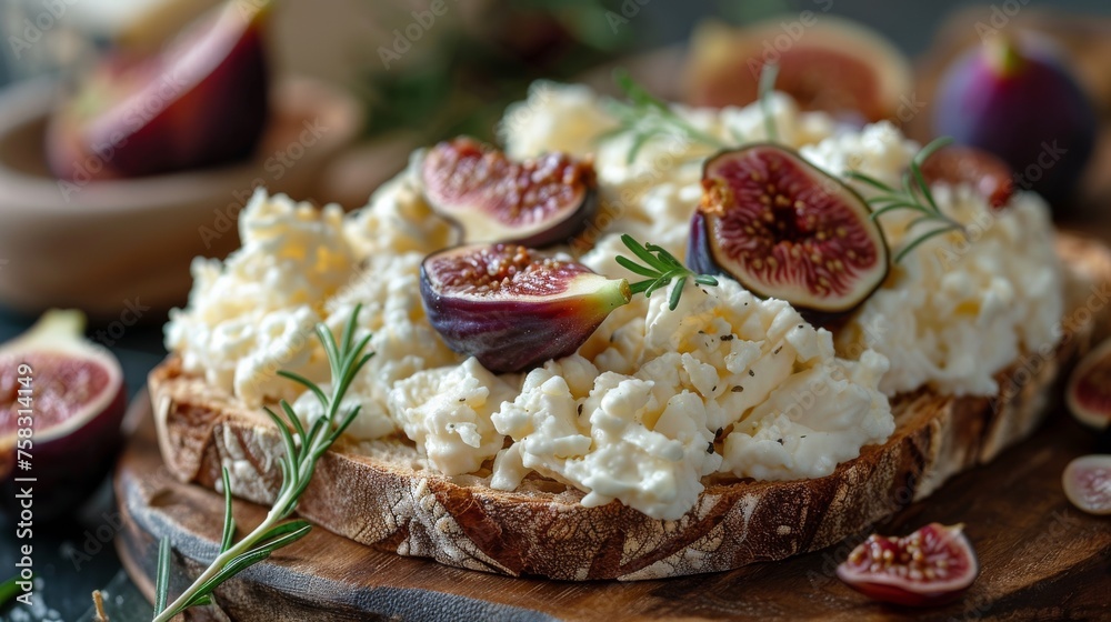 Wooden Plate With Cheese, Bread, and Figs