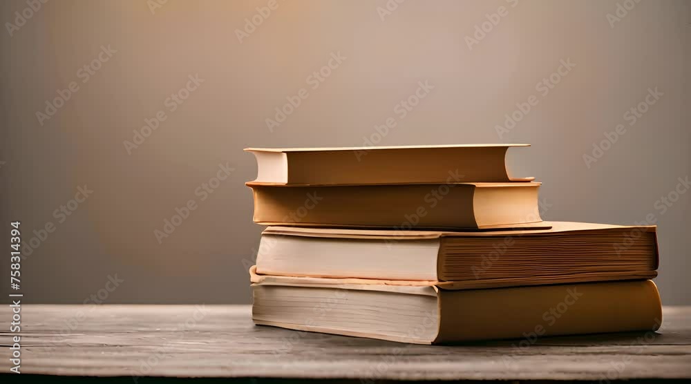 stack of books on wooden table