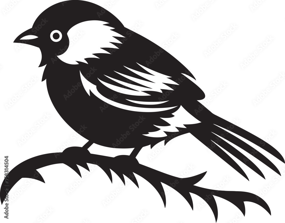 Exotic Avian Majesty: Tropical Bird on Branch Black Logo Vector Design Paradise Plumage Harmony: Cute Bird Perched on Branch Vector Black Logo Icon Exotic Avian Majesty: Tropical Bird on Branch Black Logo Vector Design Paradise Plumage Harmony: Cute Bird Perched on Branch Vector Black Logo Icon