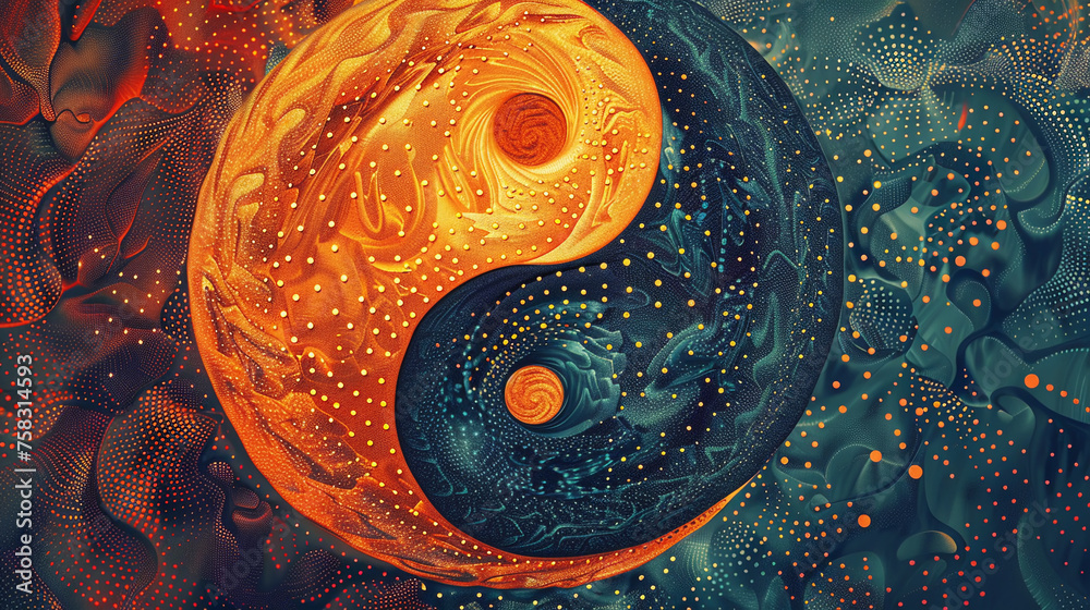 Colorful painting of a yin and yang symbol. Abstract bright background ...