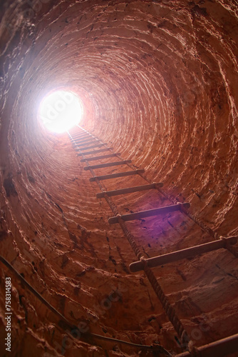 Vertical mining shaft in Tom's Working Opal Mine in Coober Pedy, South Australia