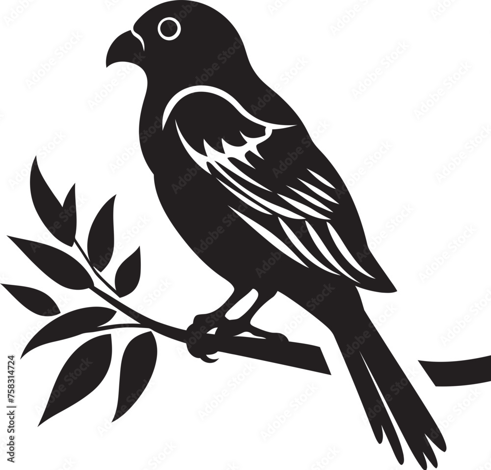 Tropical Tranquility: Avian Beauty Black Logo Vector Exquisite Jungle Harmony: Perched Bird Vector Logo Icon Design Tropical Tranquility: Avian Beauty Black Logo Vector Exquisite Jungle Harmony: Perched Bird Vector Logo Icon Design
