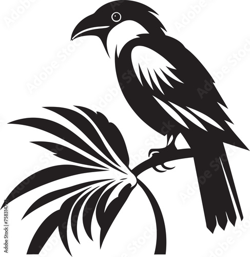 Vibrant Plumage Symphony: Perched on Branch Vector Icon Design Tropical Tranquility: Avian Beauty Black Logo Vector