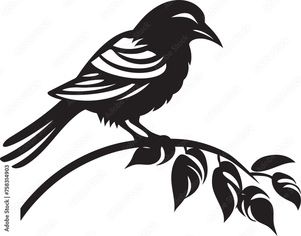 Fototapeta premium Vibrant Jungle Serenity: Perched Bird Vector Logo Icon Design Tropical Tranquility: Rainforest Harmony Black Logo Vector