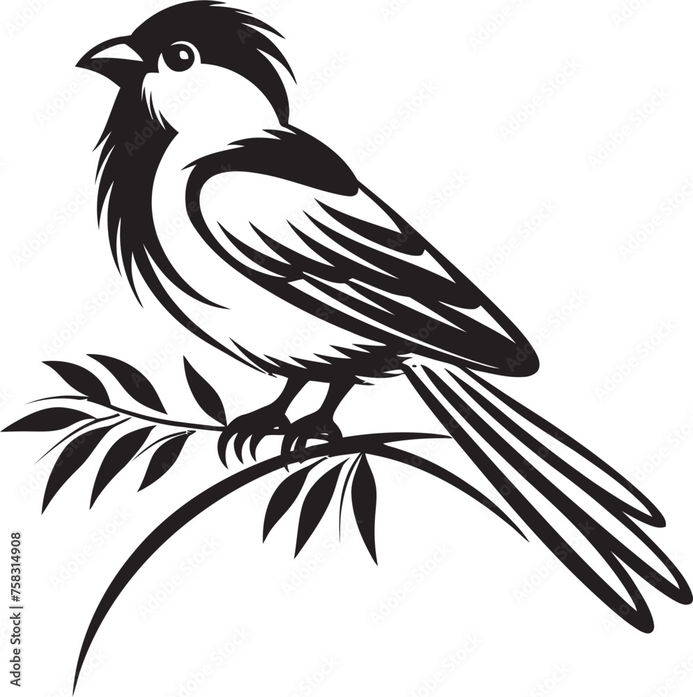 Fototapeta premium Vibrant Plumage Delight: Tropical Bird Vector Logo Icon Design Tranquil Rainforest Encounter: Perched Bird Black Logo Vector
