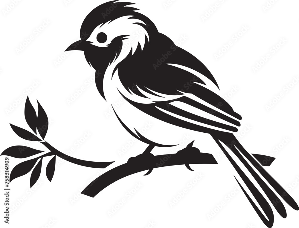 Fototapeta premium Ethereal Rainforest Elegance: Tropical Bird Black Logo Vector Paradise Plumage Serenity: Perched on Branch Vector Icon Design