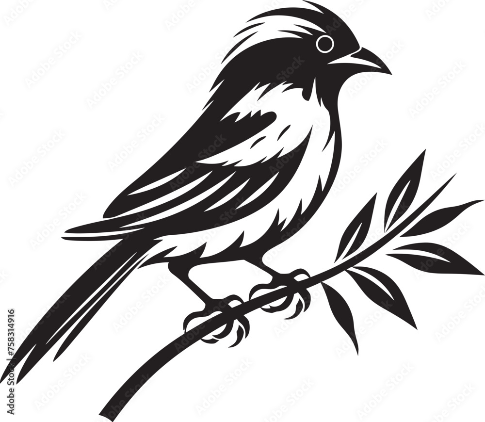 Fototapeta premium Paradise Plumage Serenity: Perched on Branch Vector Icon Design Whimsical Avian Charm: Tropical Bird Black Logo Vector