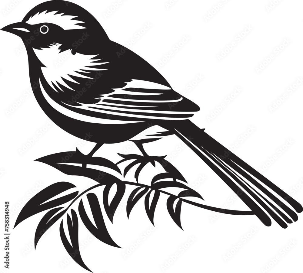 Fototapeta premium Majestic Avian Elegance: Perched on Branch Vector Icon Design Radiant Plumage Haven: Tropical Bird Black Logo Vector