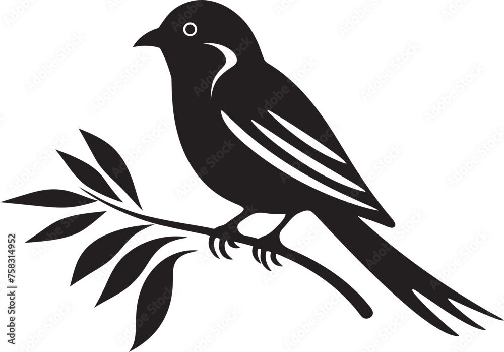 Fototapeta premium Radiant Plumage Haven: Tropical Bird Black Logo Vector Serene Jungle Symphony: Perched Bird Vector Logo Icon Design