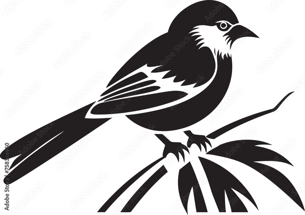 Fototapeta premium Exquisite Avian Grace: Tropical Bird on Branch Vector Icon Paradise Plumage: Perched on Branch Black Logo Vector Design
