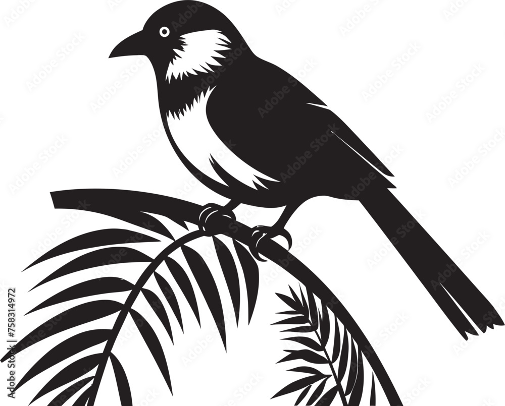 Fototapeta premium Paradise Plumage Majesty: Perched on Branch Vector Icon Design Whimsical Avian Symphony: Tropical Bird Black Logo Vector
