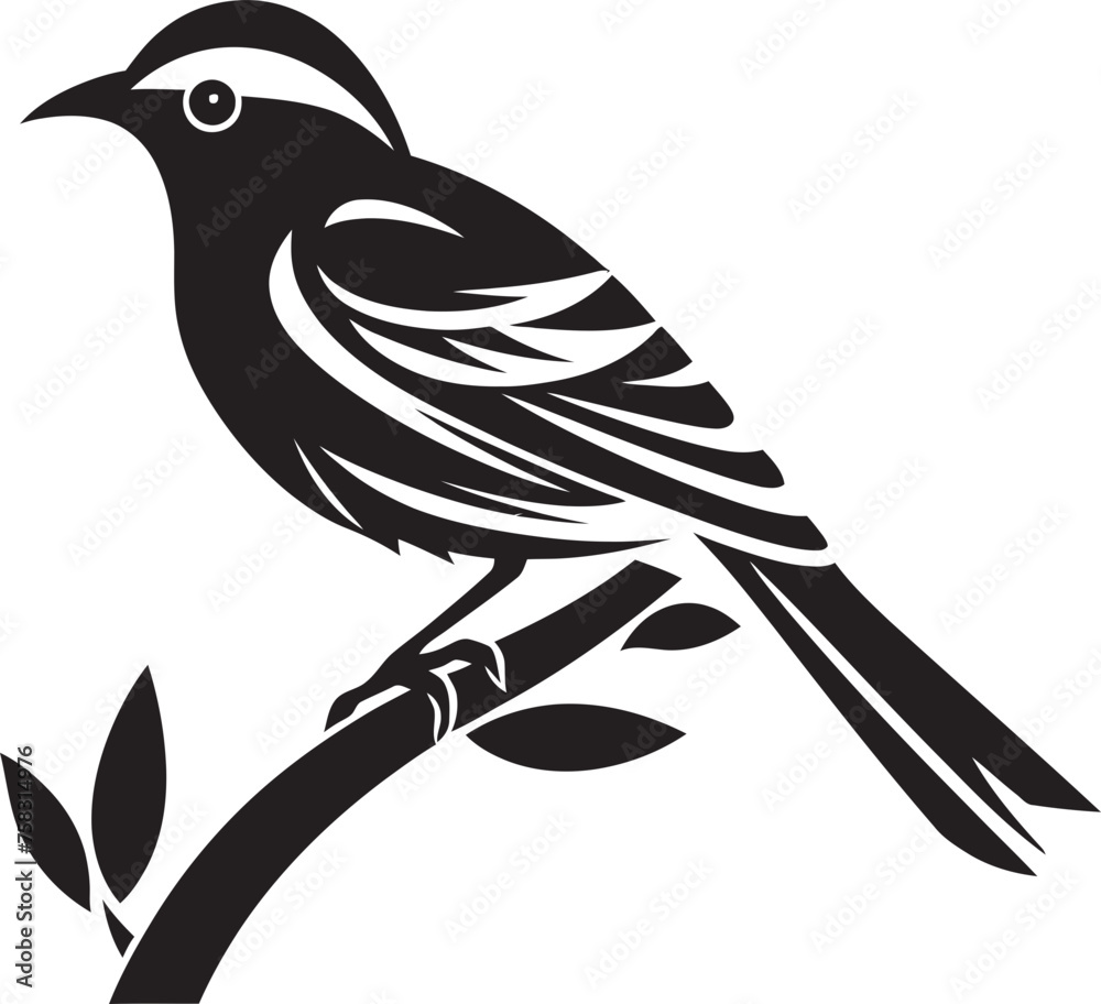 Fototapeta premium Enchanted Avian Delight: Tropical Bird Black Logo Vector Vibrant Jungle Harmony: Perched Bird Vector Logo Icon Design