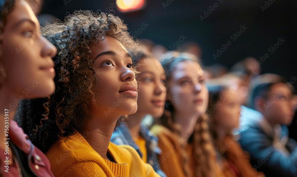 Fototapeta premium An audience listening to a lecture in a cinema