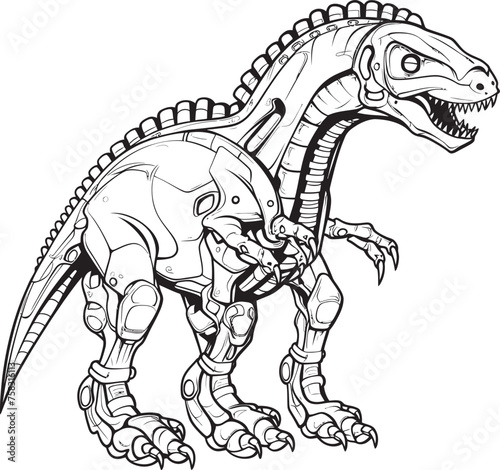 Mech-Rex Symbol: Black Logo Icon Design Illustrating Robotic Dinosaur Evolution in Vector Graphics Futurosauro Crest: Vector Black Logo Icon Design for Futuristic Dinosaur Robotics Innovation © BABBAN