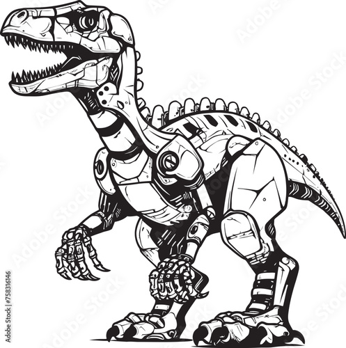 Mech-Saurus Badge: Vector Black Logo Icon Design Illustrating Robotic Dinosaur Evolution Techno-Dino Badge: Vector Black Logo Icon Design Illustrating Cutting-Edge Dinosaur Robotics © BABBAN
