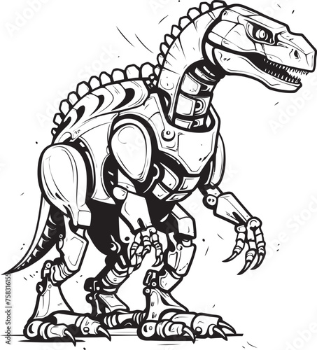 Techno-Dino Badge: Vector Black Logo Icon Design Illustrating Cutting-Edge Dinosaur Robotics Cyber-Rex Symbol: Black Logo Icon Design Illustrating Robotic Dinosaur Evolution in Vector © BABBAN