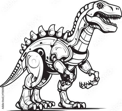 Fototapeta Naklejka Na Ścianę i Meble -  Mech-Rex Crest: Black Logo Icon Design Featuring Robotic Dinosaur in Vector Techno-Dino Symbol: Vector Black Logo Icon Design for Tech Companies