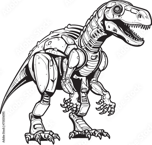 Robo-Dino Symbol: Vector Black Logo Icon Design for Robotic Dinosaur Evolution Cybernetic Dino Badge: Black Logo Icon Design Illustrating Robotic Reptile Robotics in Vector © BABBAN