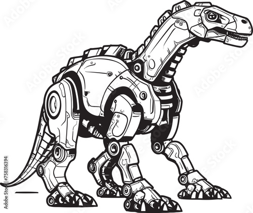Cyber-Raptor Insignia: Black Logo Icon Design Featuring Robot Dino in Vector Format Robo-Saur Badge: Vector Black Logo Icon Design for Tech Enthusiasts © BABBAN