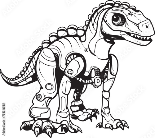 Mech-Saur Crest: Vector Black Logo Icon Design Representing Futuristic Dinosaur Innovation Techno-Tyranno Emblem: Black Logo Icon Design Featuring Vector Graphics for Robotic Dino Evolution © BABBAN