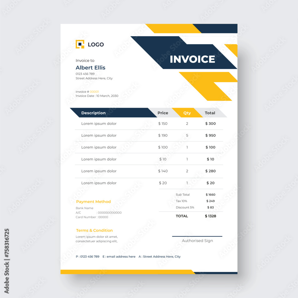 Abstract modern business invoice template Abstract modern business invoice template