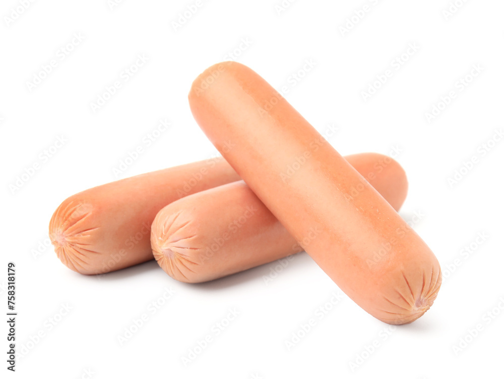 Many delicious boiled sausages on white background Many delicious boiled sausages on white background
