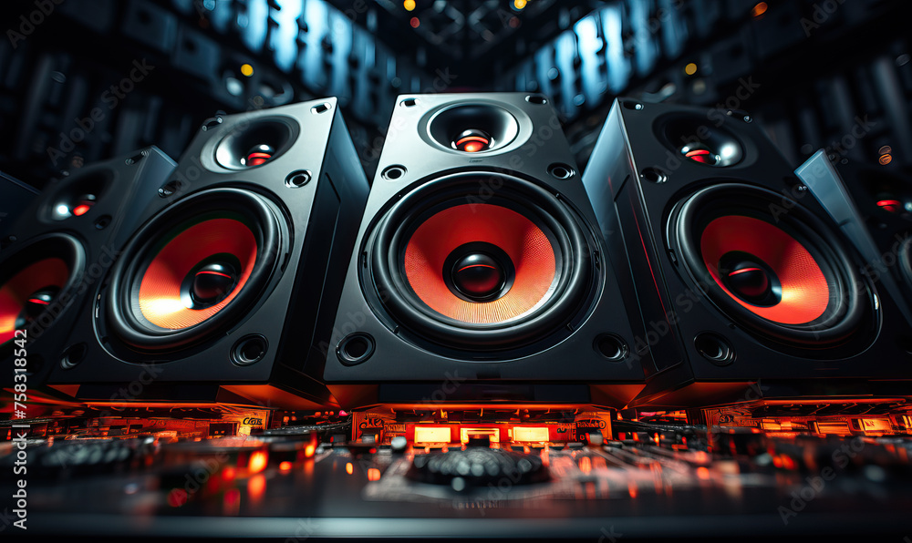 Professional high-end loudspeakers in a recording studio. - obrazy, fototapety, plakaty 
