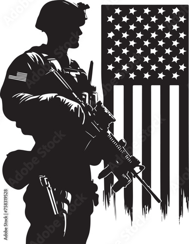 Silhouettes of American soldiers with guns and backpacks