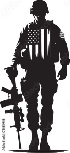 Silhouettes of American soldiers with guns and backpacks